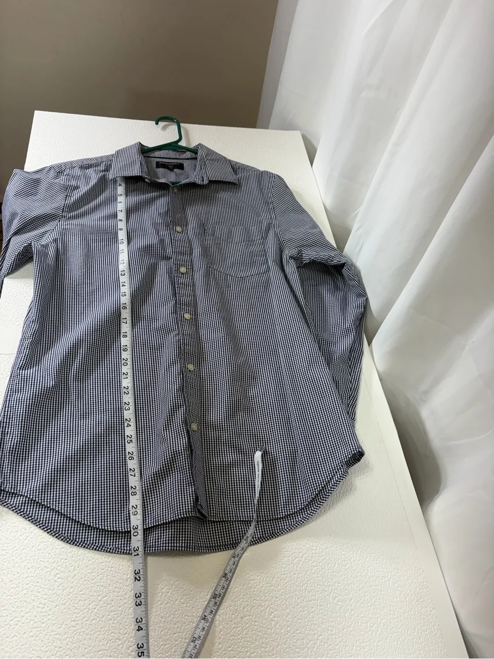 Banana Republic Men's Blue and White Micro-Check Button-Down Dress Shirt 3312